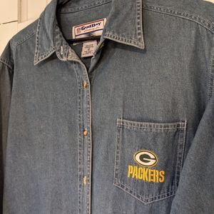 Green Bay Packers Retro Gameday Polo Longsleeve Denim Buttondown